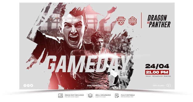 PSD promotional template for soccer schedule on youtube thumbnail
