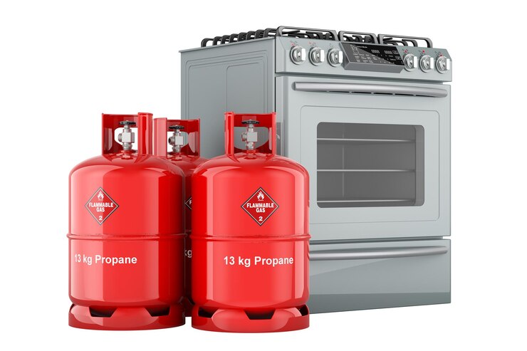PSD propane gas cylinder 3d rendering isolated on transparent background