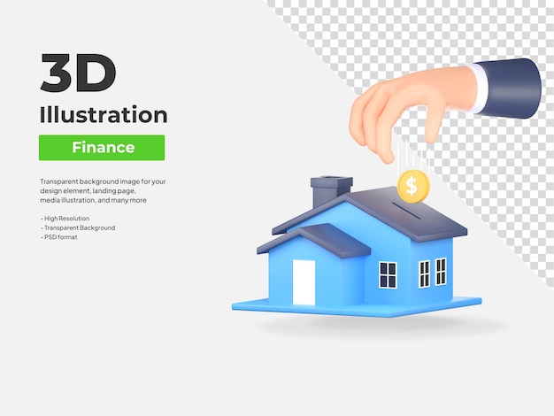 PSD illustrazione dell'icona 3d della libertà finanziaria degli investimenti immobiliari