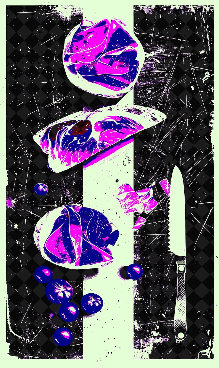 PSD prosciutto slice scene in parma with bruschetta toasts and a italy culture illustration design