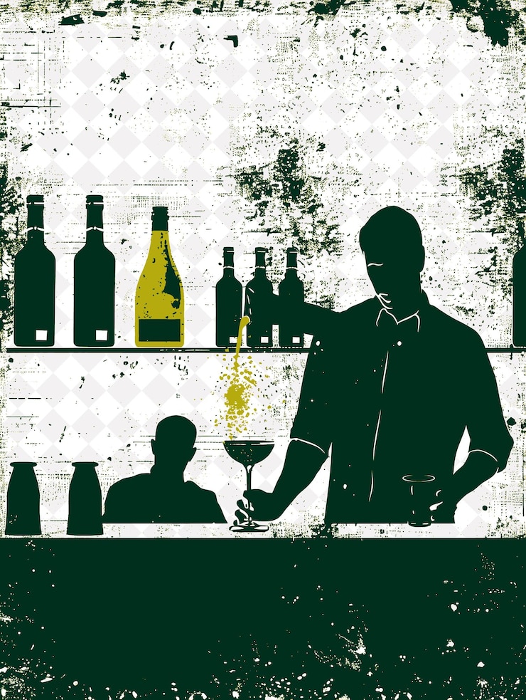 PSD prosecco scene with a bartender pouring and a customer in th italy culture illustration design