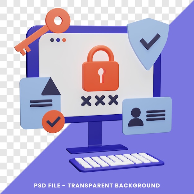 PSD prosta koncepcja bezpieczeństwa cybernetycznego renderowania 3d z izolowanym
