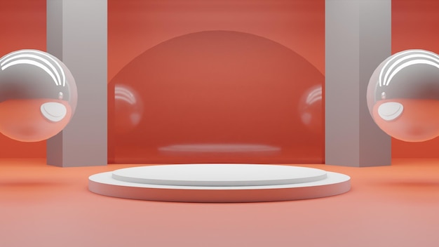 Proste renderowanie 3D białe podium na czerwonym tle