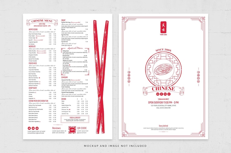 PSD prosty czerwony szablon ulotki menu kuchni chińskiej w psd v4