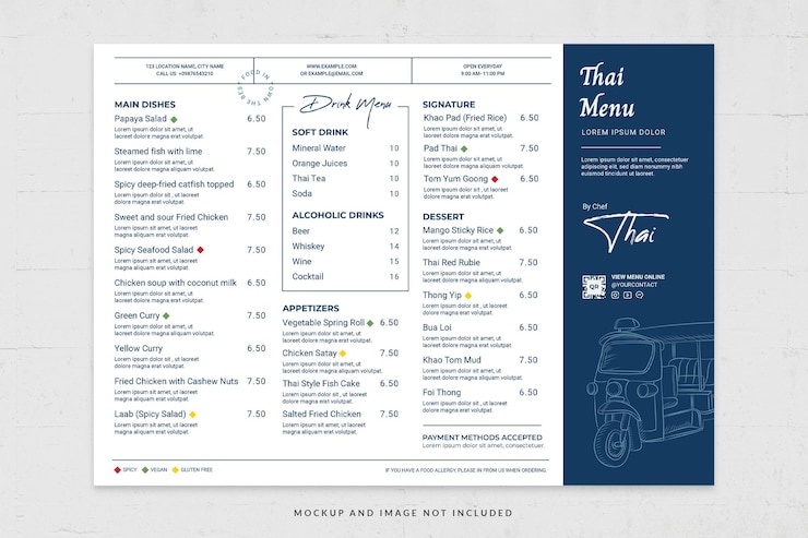 PSD prosty szablon menu żywności w psd dla tajskiej restauracji