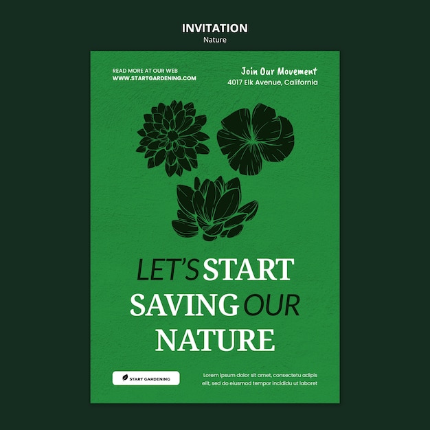 PSD modello di invito al concetto di protezione della natura