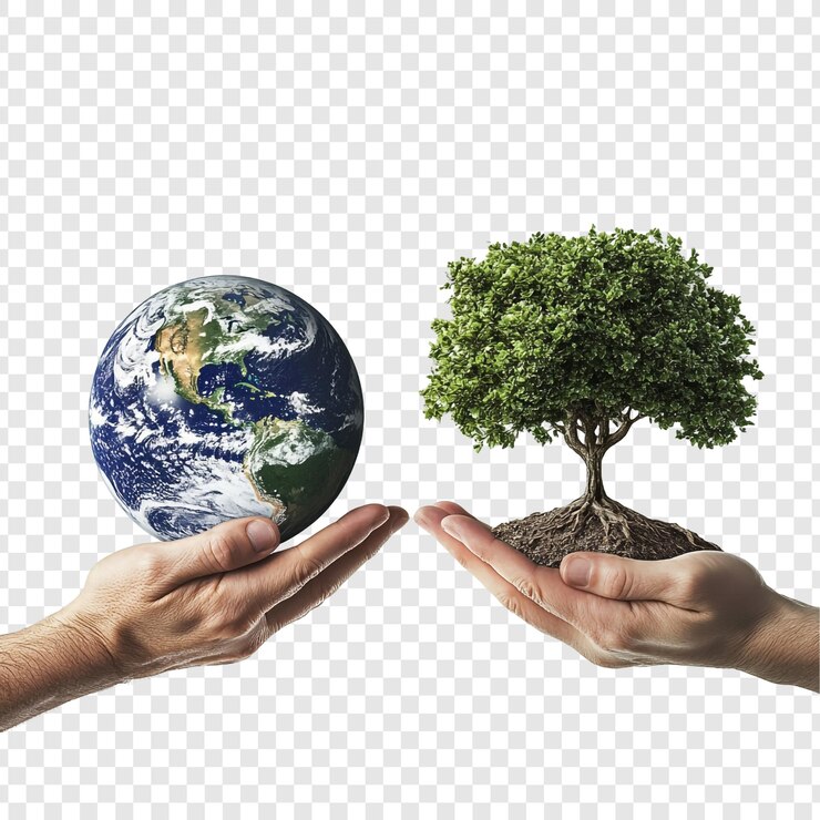 PSD protecting our planet hands holding earth and tree
