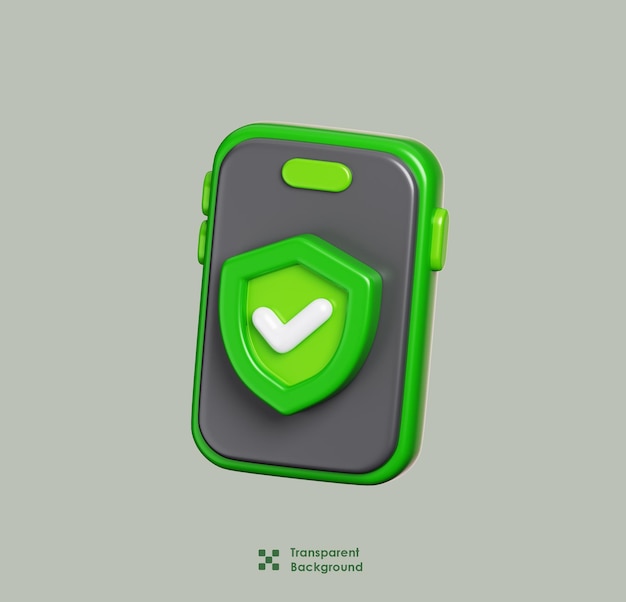 PSD protection shield with a check mark on the smartphone screen mobile phone security icon 3d render