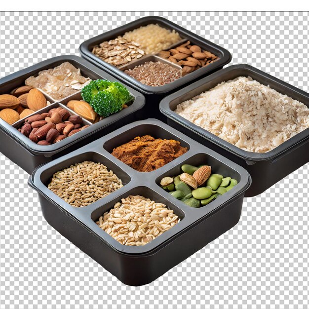 Protein carbohydrates healthy fats and fiber in each box