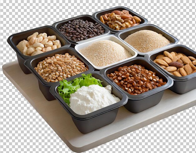 Protein carbohydrates healthy fats and fiber in each box