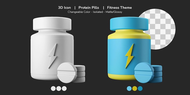 Pillole proteiche integratori dietetici per bodybuilding illustrazione icona 3d tema fitness