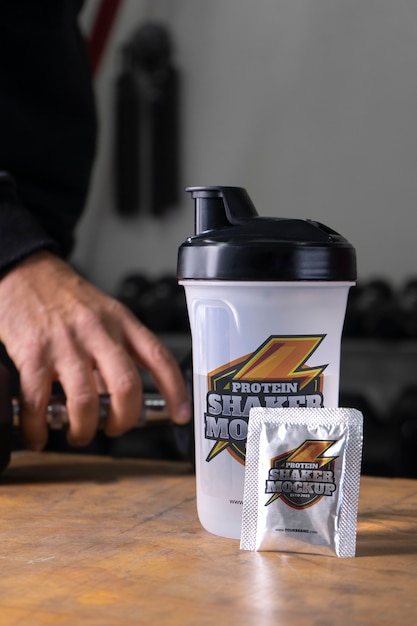 PSD protein shaker at gym mockup