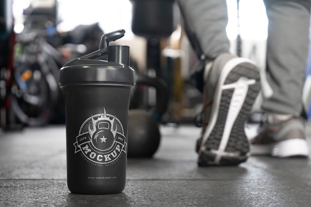 protein shaker at gym mockup