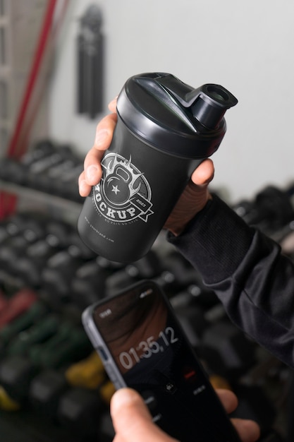 PSD protein shaker at gym mockup