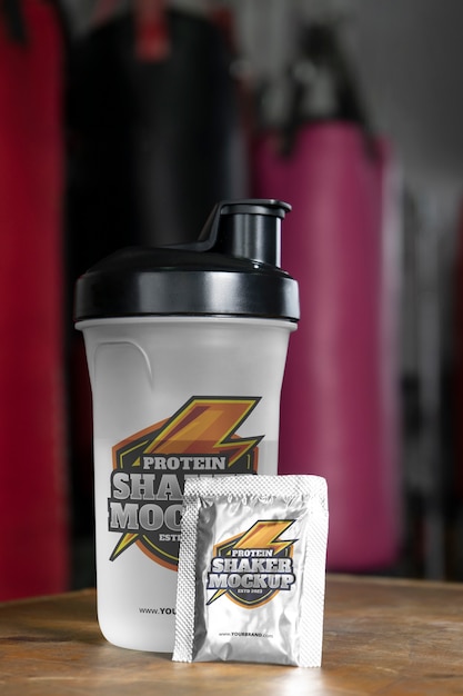 PSD protein shaker at gym mockup