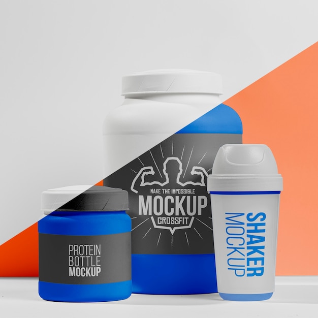 Protein w proszku i pigułki z shakerem