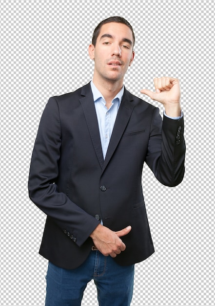 Proud businessman pointing to himself