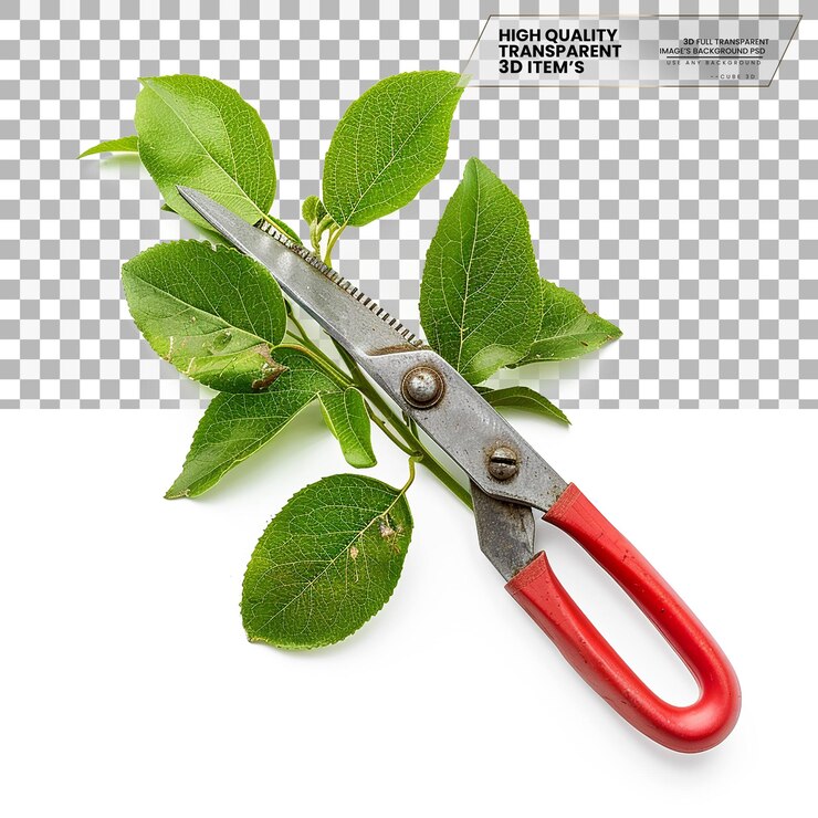 PSD pruning shears shears used for trimming plants on transparent background