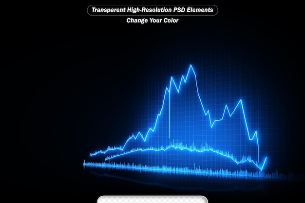 PSD przedni widok nowoczesnego rosnącego wykresu finansowego z rosnącą strzałką na ciemno niebieskim tle