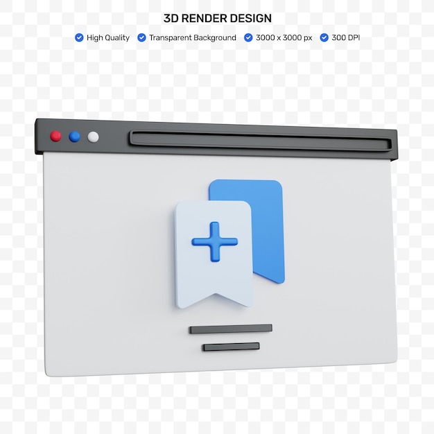 Przeglądarka Internetowa Renderująca 3d Z Ikoną Dodaj Niebieską Zakładkę Na Białym Tle