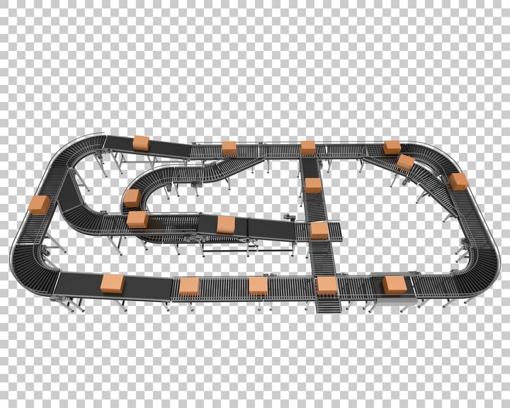PSD przenośnik taśmowy izolowany na przezroczystym tle ilustracja renderowania 3d