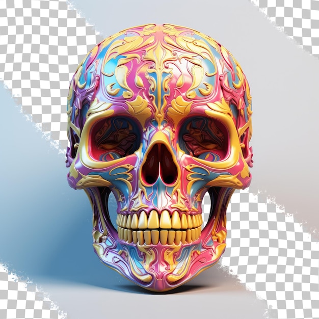 PSD przerażające 3d renderowanie strasznej czaszki na przezroczystej tle symbolizujące śmierć i horror na halloween