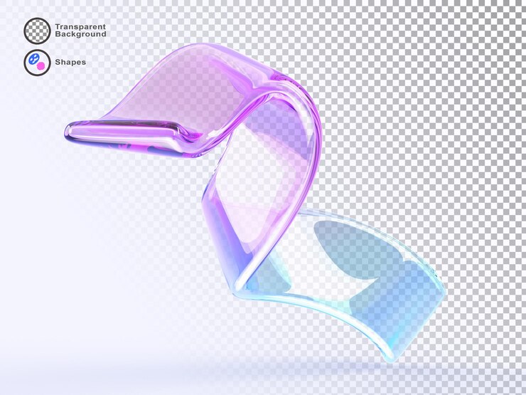PSD przezroczysta błyszcząca wstążka szklana z efektem koloru tęczy 3d renderowanie abstrakcyjny hologram taśma krzywa linia fali z teksturą gradientu i załamania światła na tle element graficzny
