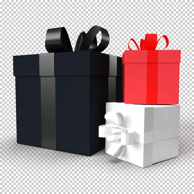 PSD przezroczyste pudełko upominkowe 3d owinięte wstążką, prezentem urodzinowym lub weselnym render