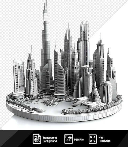 PSD przezroczyste tło 3d model dubajskiej przystani z wysokim budynkiem