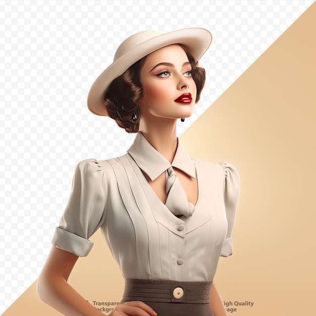 PSD przezroczyste tło cyfrowe renderowanie kobiety w stylu vintage w stylu lat dwudziestych xx wieku