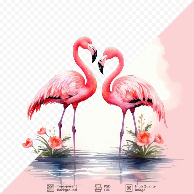 PSD przezroczyste tło z akwarelowymi sylwetkami flamingów clipart