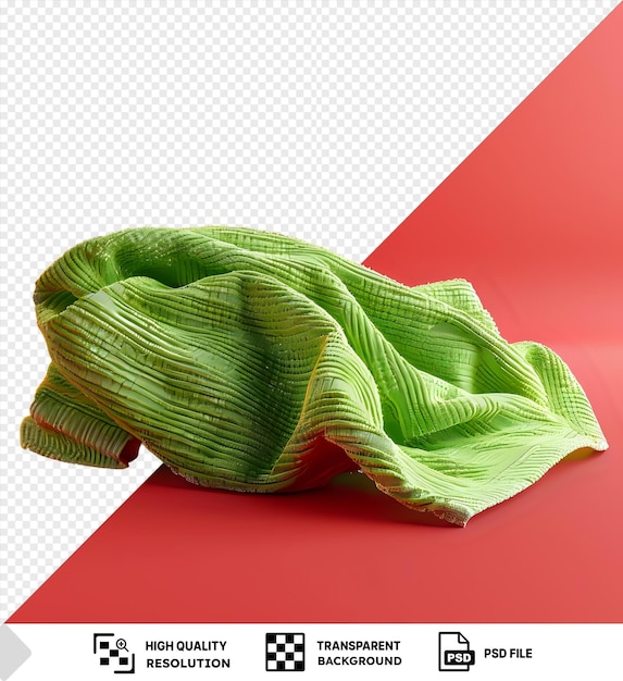 PSD przezroczyste tło z izolowanym zielonym ręcznikiem kuchennym izolowane dekoracje spożywcze zmarszczone naczynia tkanina serwetka na czerwonym tle