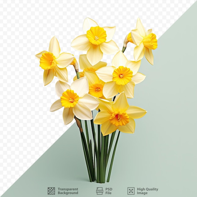 PSD przezroczyste tło z izolowanymi wiosennymi kwiatami narcyzów