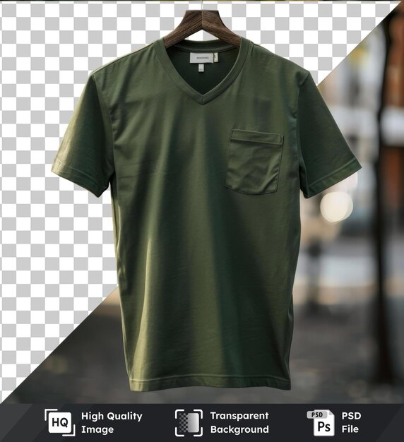 PSD przezroczyste tło z odizolowanym widokiem z przodu uchwycić wysokiej jakości koszulkę zielone materiały techniczne etykieta tkanina