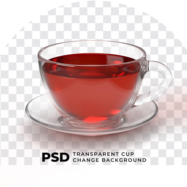 Przezroczysty kubek czerwonej herbaty PSD