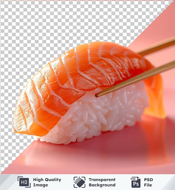 Przezroczysty Obiekt Tuńczyka Sushi Nigiri W Pałeczkach Na Różowym Tle