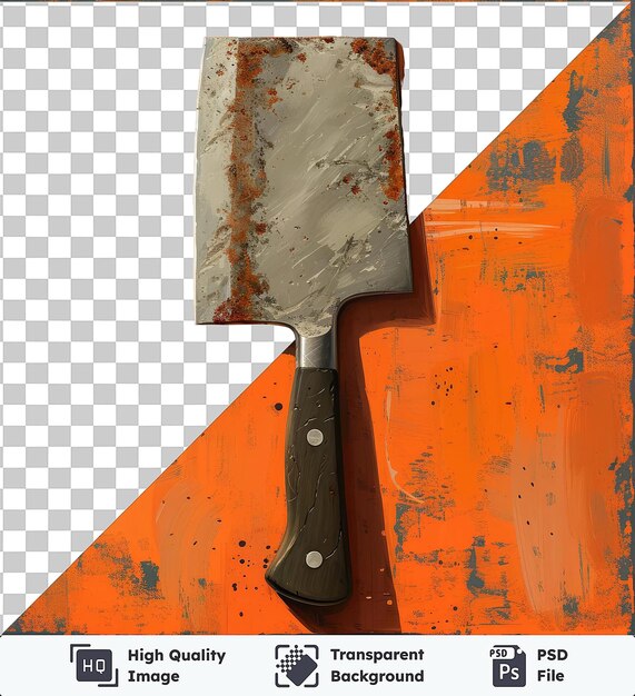 PSD przezroczysty obraz psd realistyczny fotograficzny nóż rzeźniczy na pomarańczowym tle