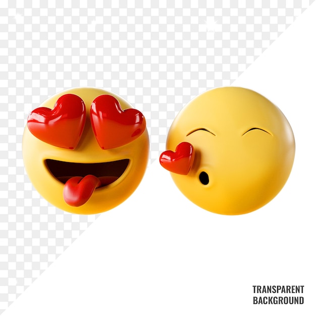 PSD przezroczysty pocałunek i emoji w kształcie serca psd