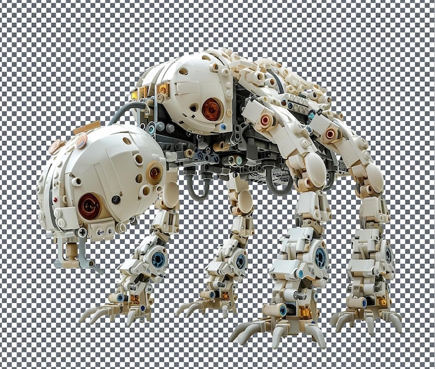 Przyciągające biomechaniczne stworzenia LEGO izolowane na przezroczystym tle