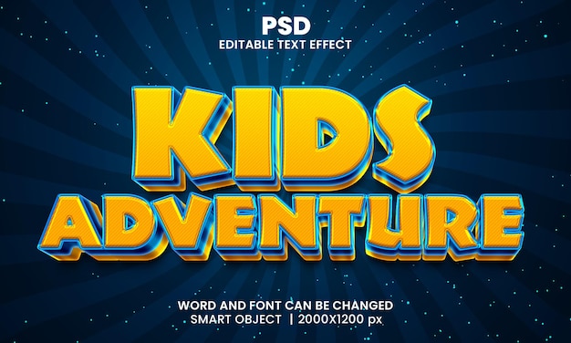 Przygoda Dla Dzieci 3d Edytowalny Efekt Tekstowy Premium Psd Z Tłem