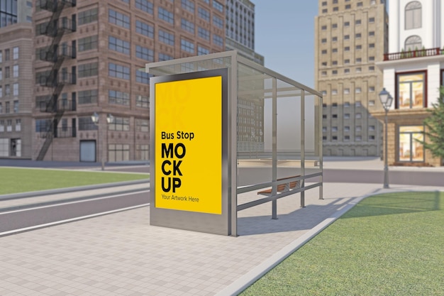 Przystanek autobusowy Billboard Przystanek autobusowy Signage Makieta renderowania 3d