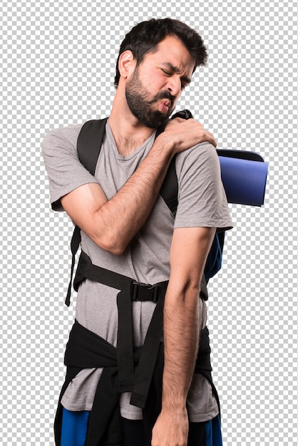 PSD przystojny backpacker z bólem barku