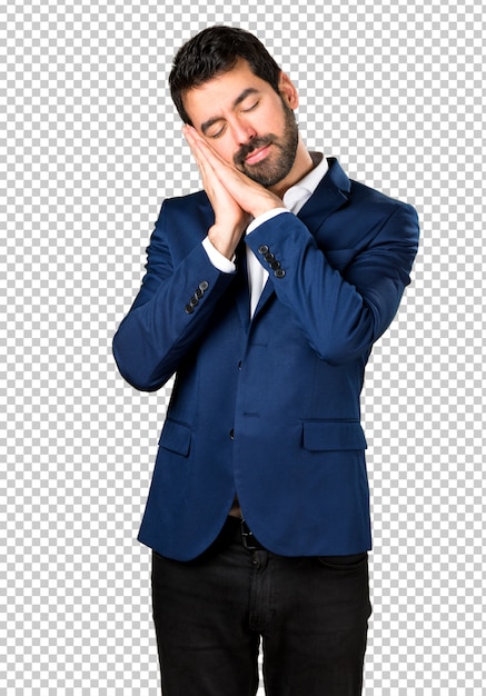 Przystojny mężczyzna robi sen gestowi