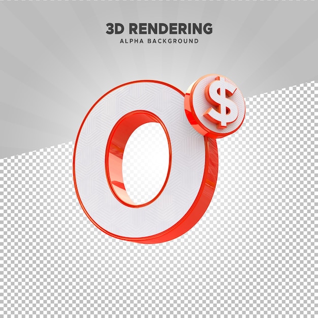 Psd 0 dollar 3d-rendering met alfa-achtergrond