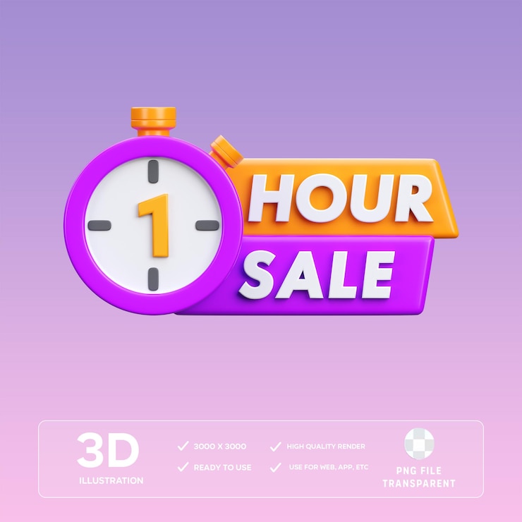 PSD psd 1 hour sale 3d illustration