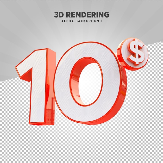 PSD psd 10 dollars 3d rendering with alpha background