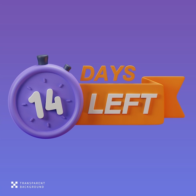 psd 14 days left 3d illustration