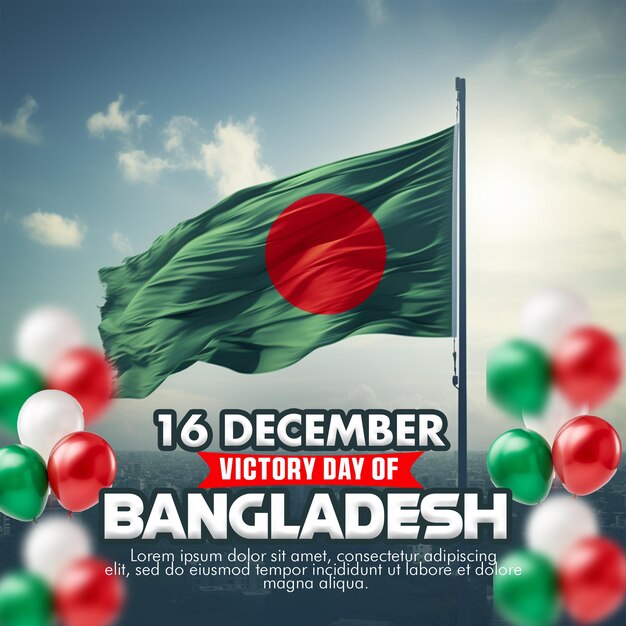 PSD psd 16 december victory day of bangladesh social media banner post template with national flag