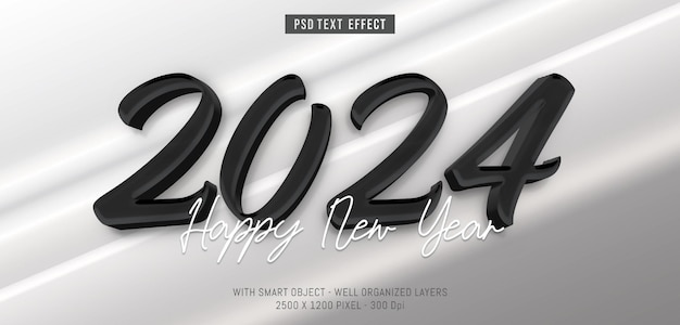 psd 2024 editable text effect 3d style in black and white theme