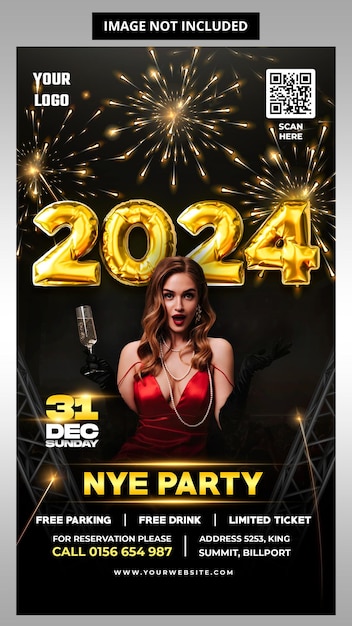 PSD psd 2024 happy new year eve vertical social media template